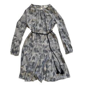 Charlotte Brody Petal Dress Womens Small Navy Blue Snake Print Long Sleeve Silk